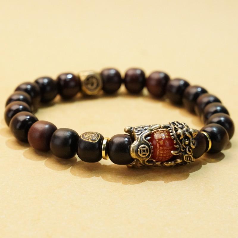 Lightning-strike Jujube Wood Pi Xiu Beaded Bracelet Agate Taoist Spiritual Accessory