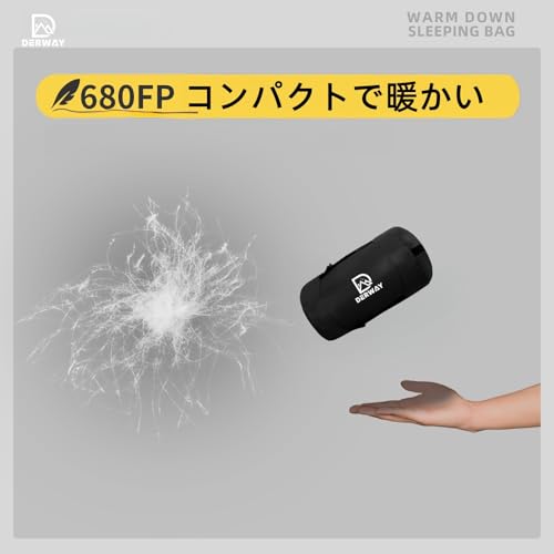 DERWAY Winter Lightweight Down Sleeping Bag with Pillow (220*85cm), Wide Version, 680FP Fill Power, -15°C to 8°C, Compact Sleeping Bag for Camping, Hi