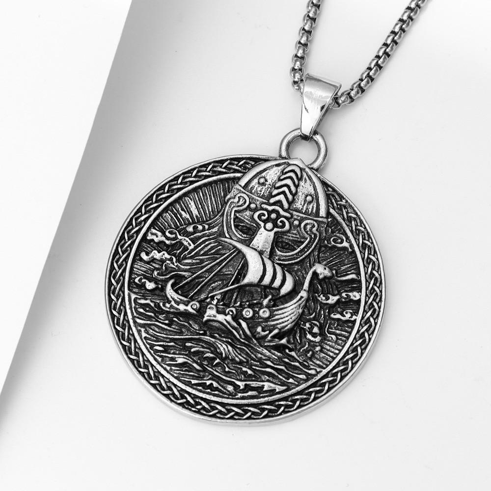 Viking Ship Men's Fashionable and Domineering Retro Distressed Pendant Necklace
