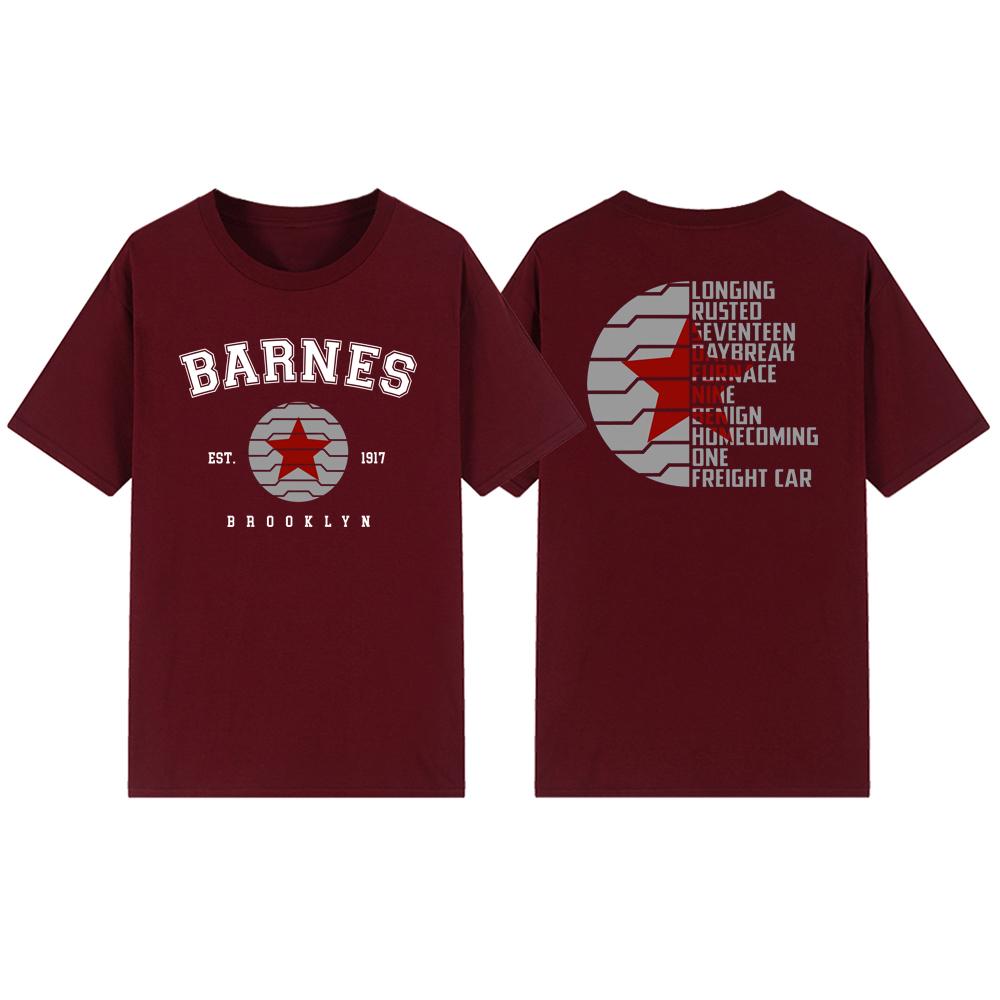 

Футболка Bucky Barnes 1917 года Футболка Winter Soldier Trigger Words Футболка Superhero Футболка Vintage Unisex Футболка с коротким рукавом Подарок фанатам L бордовый