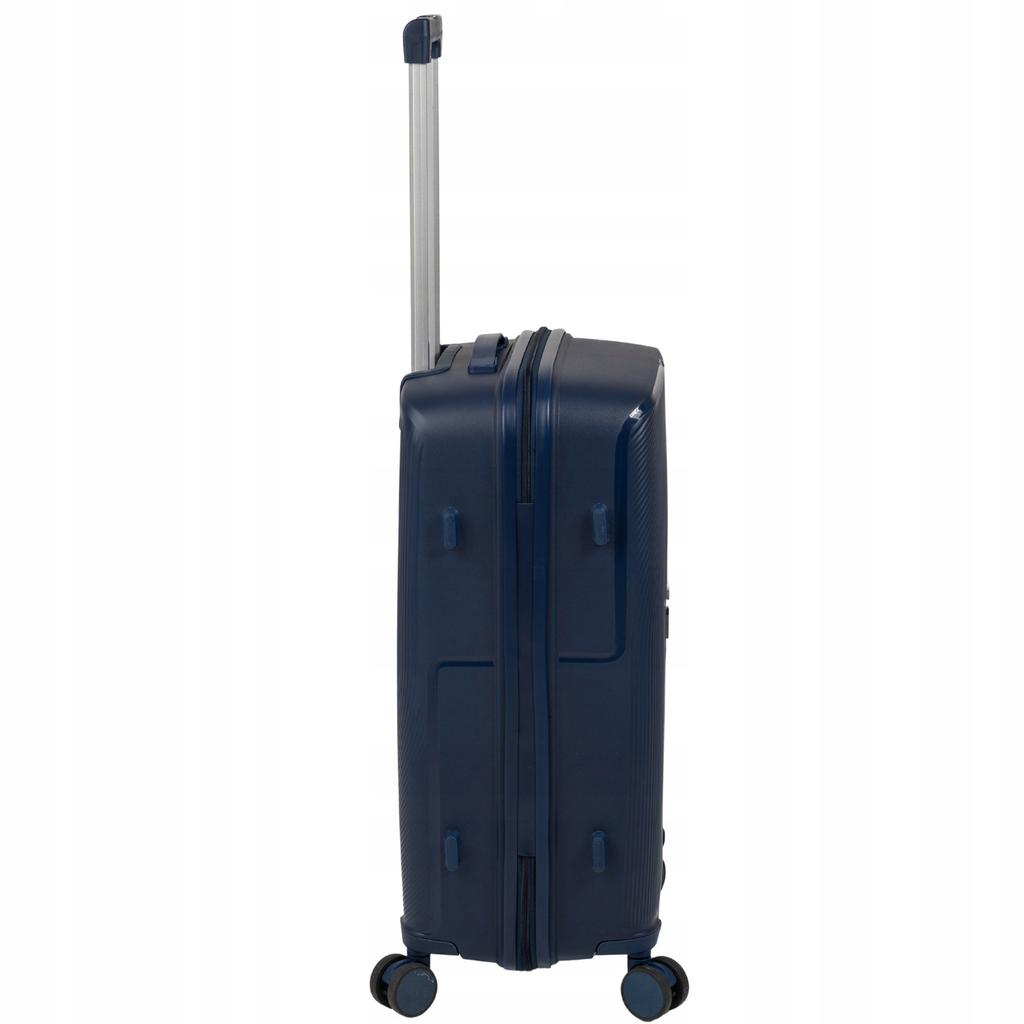 Walizka średnia ciemnoniebieska - podróżna, na kółkach, elegancka, funkcjonalna i pojemna wowbag 7918 m dark blue