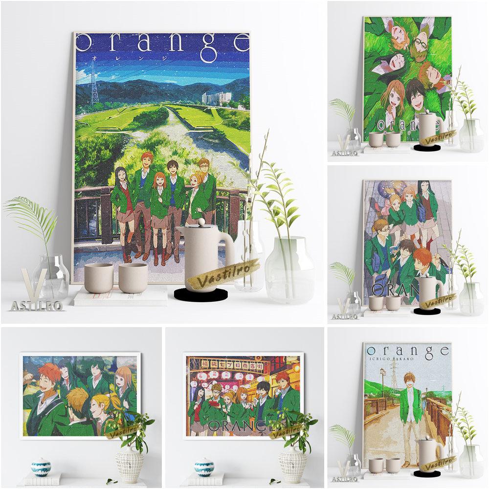 

Оранжевый японский аниме-плакат с героями мультфильмов, настенная живопись, картина маслом, отаку, спальня, гостиная, украшение для дома
