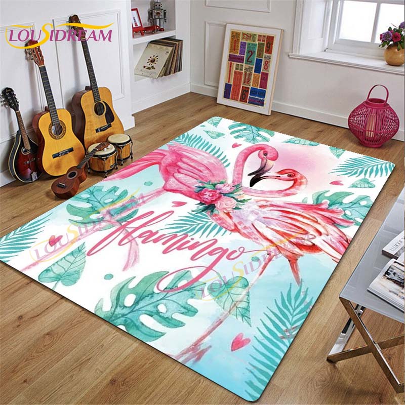 3D Flamingo Rug Carpet for Livingroom Bedroom Kids Room Colorful Modern Rug Non Slip Floor Carpet INS Style Decor Flower Carpet