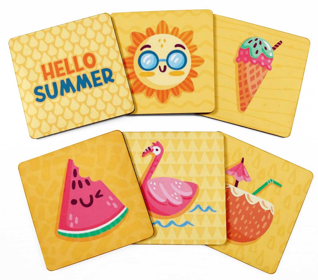 Inkdotpot Set of 6 Drink Coasters Decorative Non,Slip Cork Base 4-inch Square Printed Coasters Easy Clean