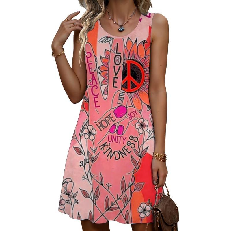 Fashion Finger And Floral Women Mini Dresses Summer Sleeveless 3D Printed Street Trend Ladies Dress Casual Dress