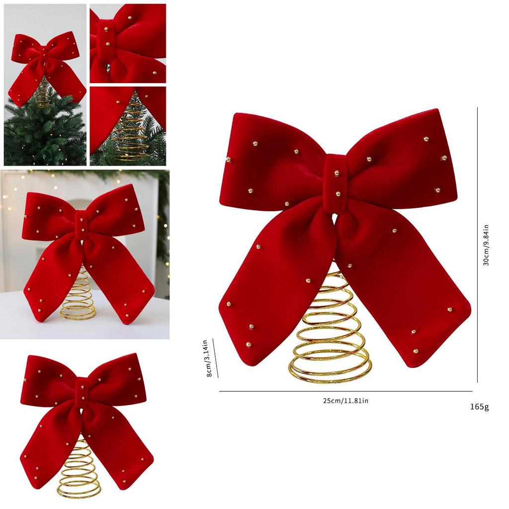 Christmas Tree Topper With Red Flannel Fabric Star And Bow For Holiday Decor