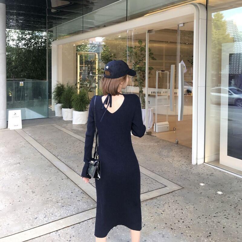 Light luxury high-end dress long dress children black knitted dress autumn and winter