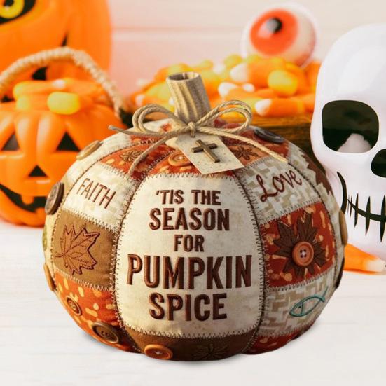 Fall for Jesus Patchwork Pumpkin Hand Stitched Fabric Pumpkin Christ Faith Gift Religious Autumn Home Accent for Farmhouse Dining Desk Entryway Decor