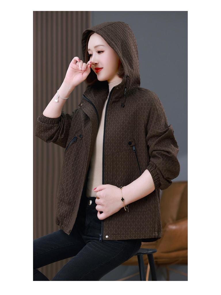 Women's Hooded Short Jacket - Spring/Autumn 2024: Stylish, Loose Casual Fit for Middle-Aged and Petite Fashion.