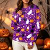 Women's Halloween Print Long Sleeve Neck Sweatshirt Top for Casual Wear