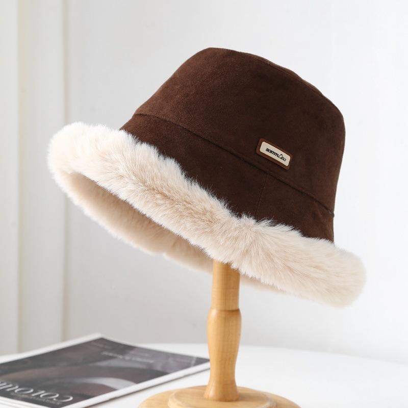 Autumn and Winter New Suede Fleece Burrs Bucket Hat Women's Thermal Basin Hat