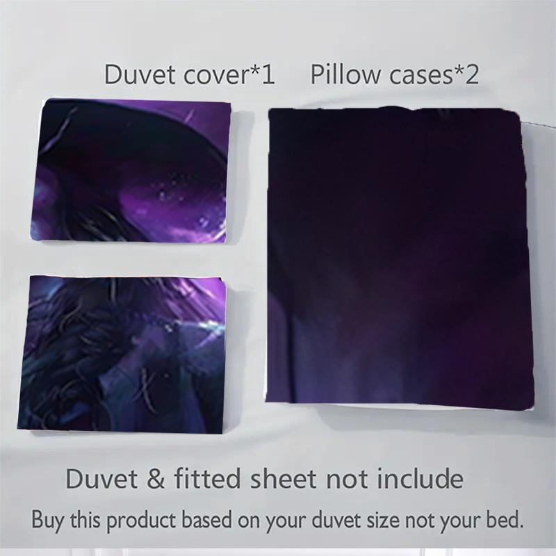 3pcs Purple Wizard Hat Home Bedding Set-Universal Three-Piece Suit for Bedroom, Guest Room, Living Room, Hotel-Perfect Holiday Gift for Fans