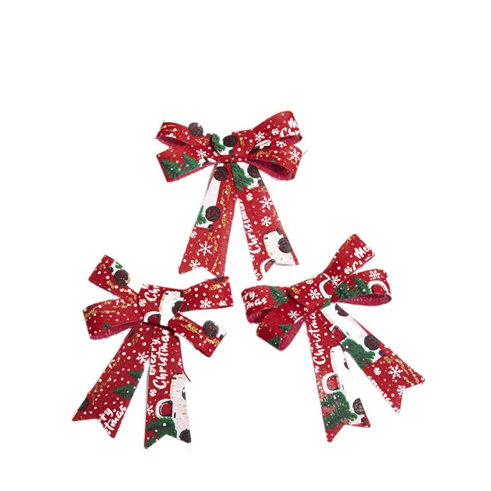 3PCS Handmade Christmas Ornaments Lattice Xmas Tree Bow Christmas Decoration Bowknot Home Decor