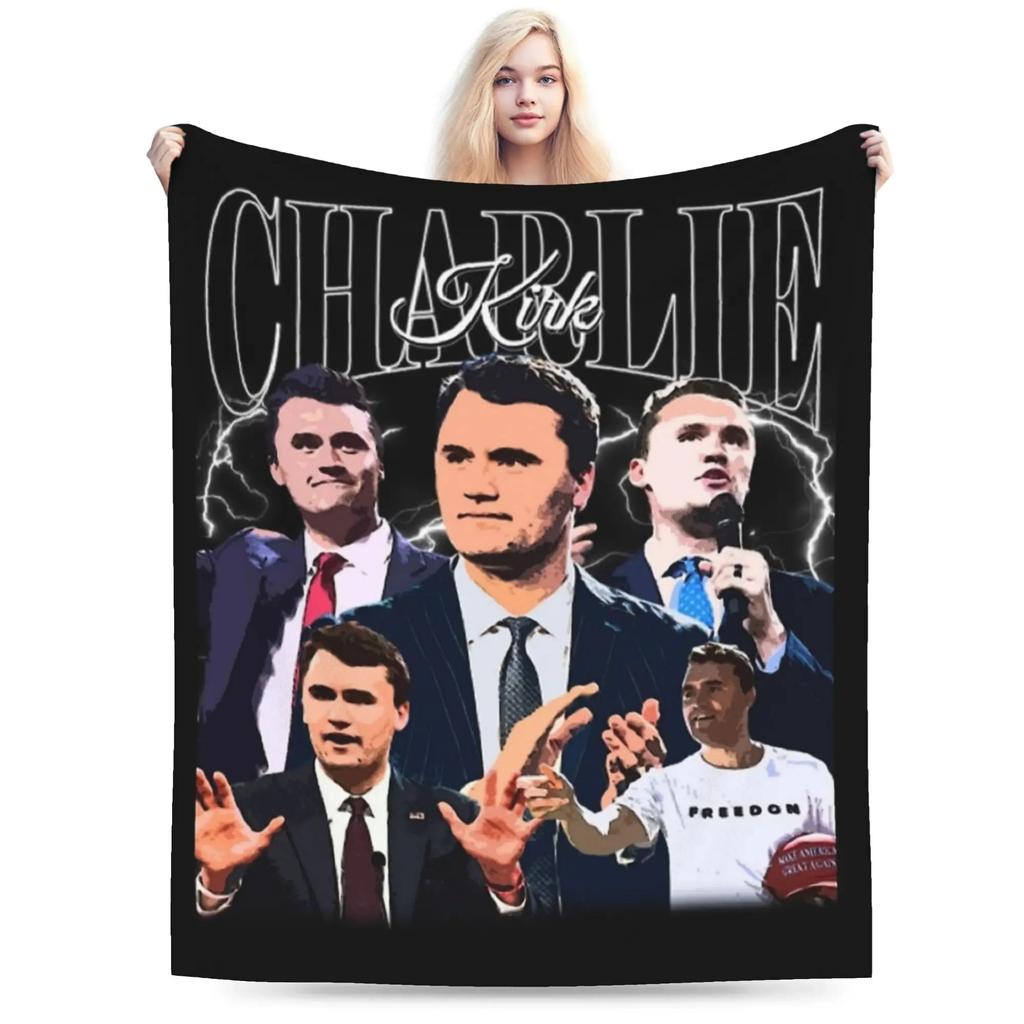 JUSTICE FOR Charlie Kirk Plush Blanket Soft Flannel Throw for Couch Chair Sofa Bed Warm Quality Bedspread