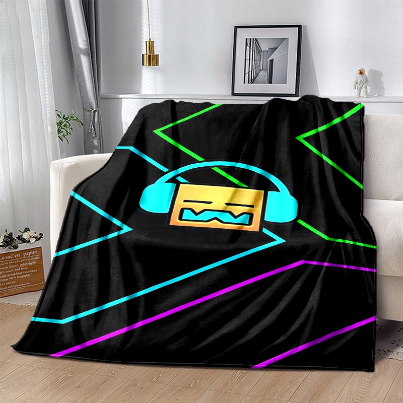 Geometry Dash Flannel Blanket Soft All-Season Throw, Design for Camping, Car Travel, Hiking Sofa, Bed, Office Perfect Gift for Parties
