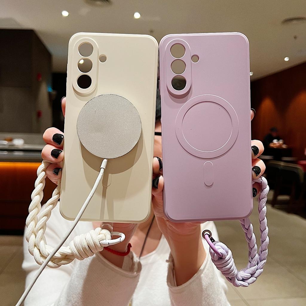 Silicone Wrist Strap Phone Case for Samsung Galaxy A17 A06 A16 A26 A36 A56 A05 A05S A15 A35 A55 for Magsafe Protective Cover