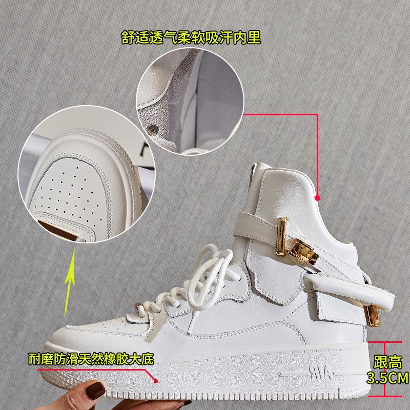 Leather high-top women's shoes 2025 spring new casual thick baseplate shoes fashionable versatile little white shoes women's flat single