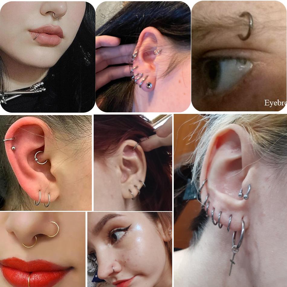 1/5PCS Titanium Segment Nose Rings Gold Color Body Clips Hoop For Women Men Conch Helix Cartilage Rook Earring Piercings Jewelry