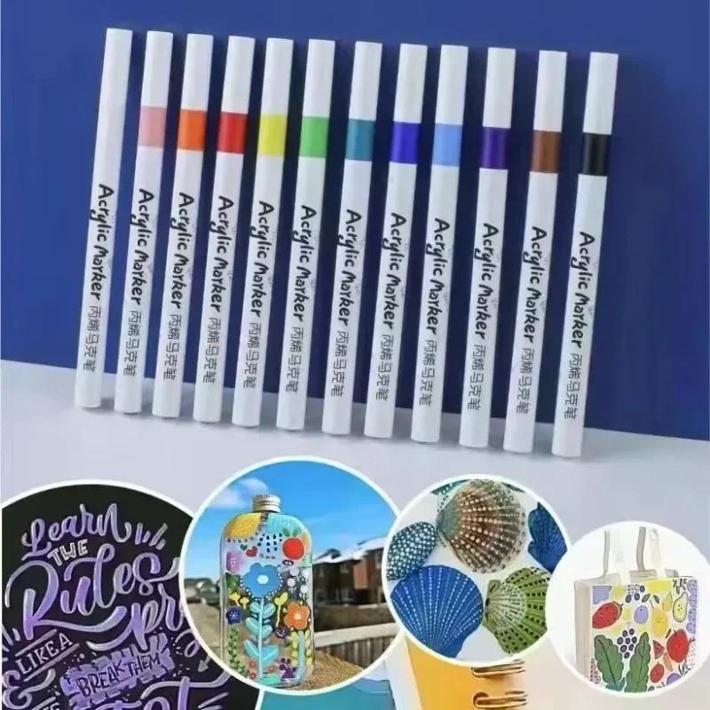 12-60 Farben Acrylmarker Stifte Set Farbe Kunstmarker Weiche Spitze Stifte für Kinder Stein Farbe Keramik Glas Holz Stoff Malerei