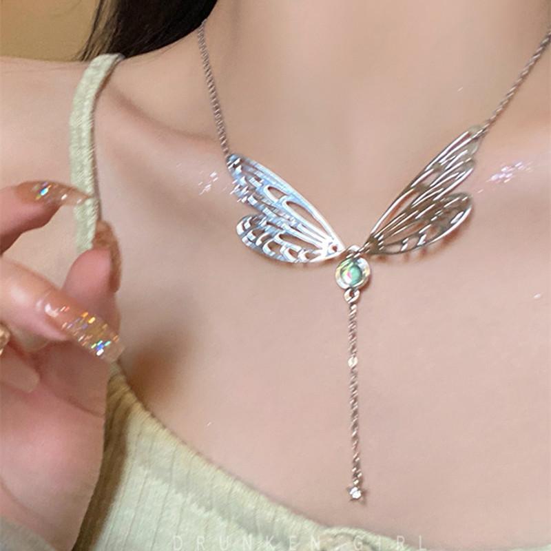 Breaking the Cocoon Into a Butterfly ~ Butterfly Wing Tassel Necklace Women's New Personality Accessory Temperament Internet Celebrity