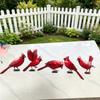 Outdoor Fence Bird Set Iron 5 Piece, Red Bird Figurines for Garden Railings, Flower Rows, Fence Lines and Yard Edges