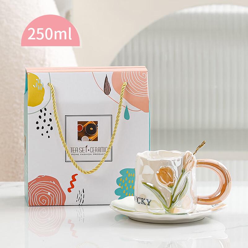 WJ Hand-Painted Pearl Glaze Tulip Ceramic Mug Set