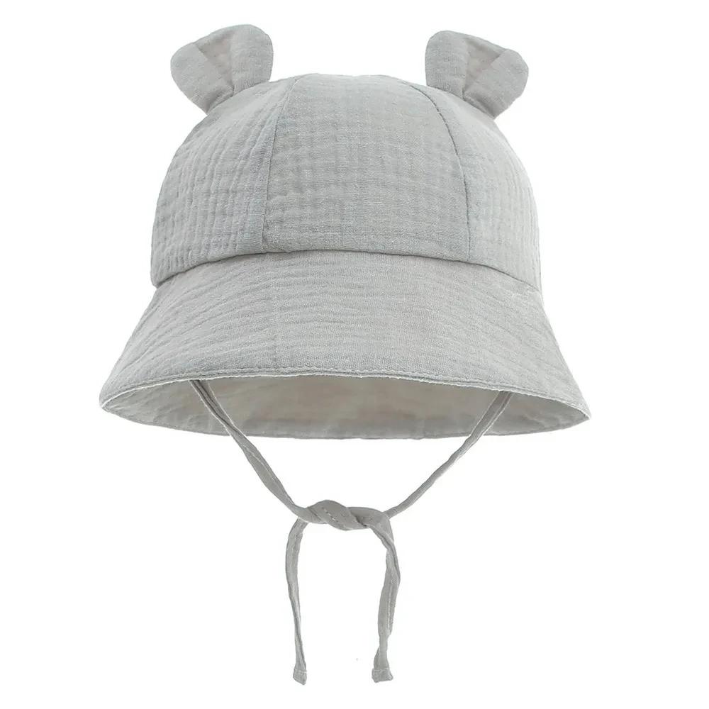

UPF 50+ Baby Sun Hat Newborn Wide Brim Toddler Bucket Hat for Boys Girls Hats Adjustable Summer Beach Caps 0-2 Years 35-40CM сірий