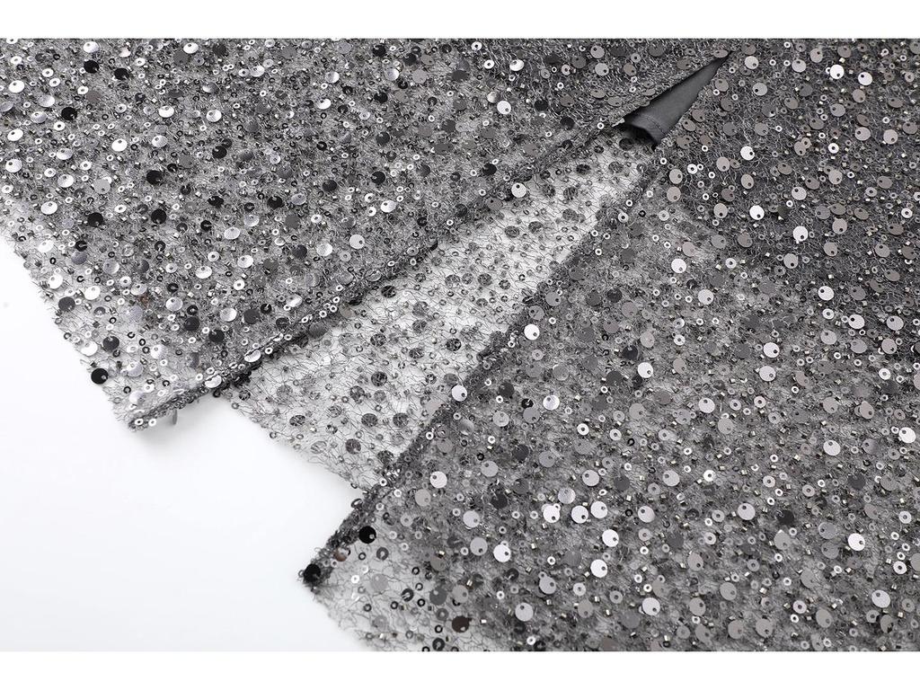 In-Stock Women's Silver Sequin Slit Skirt, Spring 2026 Collection