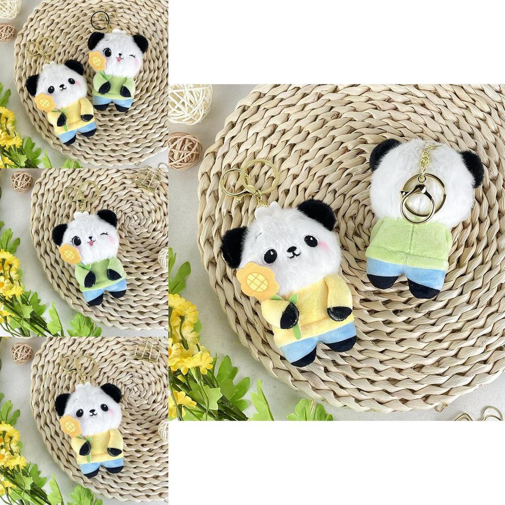 Sunflower Panda Plush Pendant Keychain With Short Plush Fabric For Gifts And Accessories
