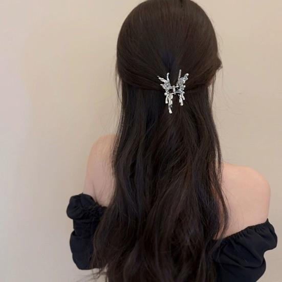 Hairpin Small Compact Metal Hair Clip Silver Color Butterflies Shape Back Head