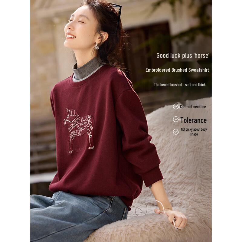 XWI Faux Two-Piece Embroidered Brushed Sweatshirt M