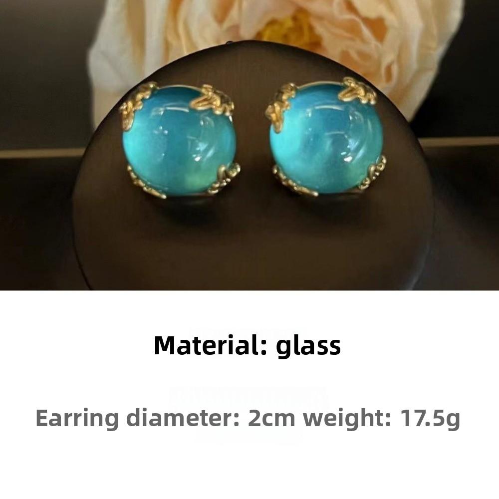 European and American Retro Court Style Natural Turquoise Necklace Bracelet Stud Earrings Niche High-end Versatile Round Glazed Suit