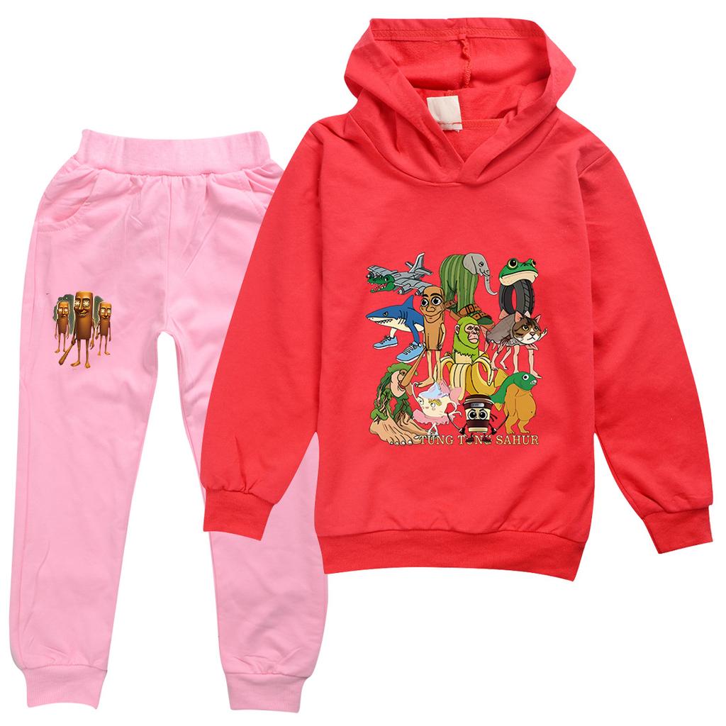 TZWYTralalero Tralala Hoodie Kinder Italienisches Gehirnfäule Kleidung Junioren Jungen Mädchen Kapuzenpullover Jacke Hose 2-teiliges Set Kinder-Sets