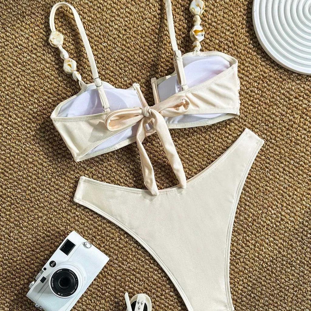 1011 European and American sexy beach split swimsuit summer women solid color seaside beach vacation bikini two-piece set
