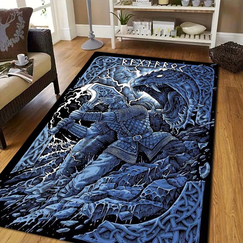 Viking Norse Rune Symbol Print Area Rug Non‑Slip Soft Floor Carpet Bedroom Living Room Present Indoor Home Lounge Bedding Decor