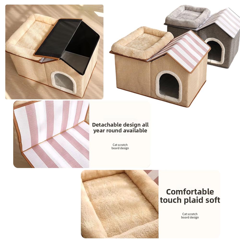 Four Season Foldable Non-Slip  Multi-Level Cat House Removable Washable Cat House Puppy Cave Sofa Pet Bed for Extra Small Dogs
