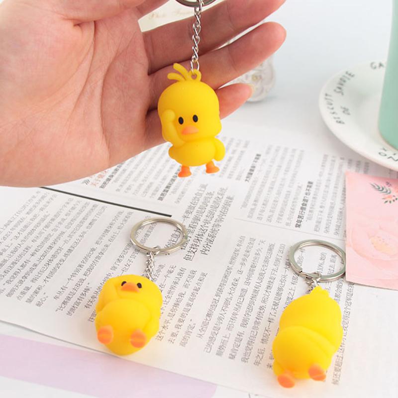 Liten gul and nøkkelring Pvc mykt lim Tegneserie Dyr Telefonanheng Bilnøkkelring Ryggsekkpynt Studentveskedekor Tilbehør