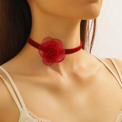 Black Flower Choker Necklace for Women,Red Vintage Camellia Necklace Velvet Suede Necklace Bridal Bridesmaid Collar Necklaces