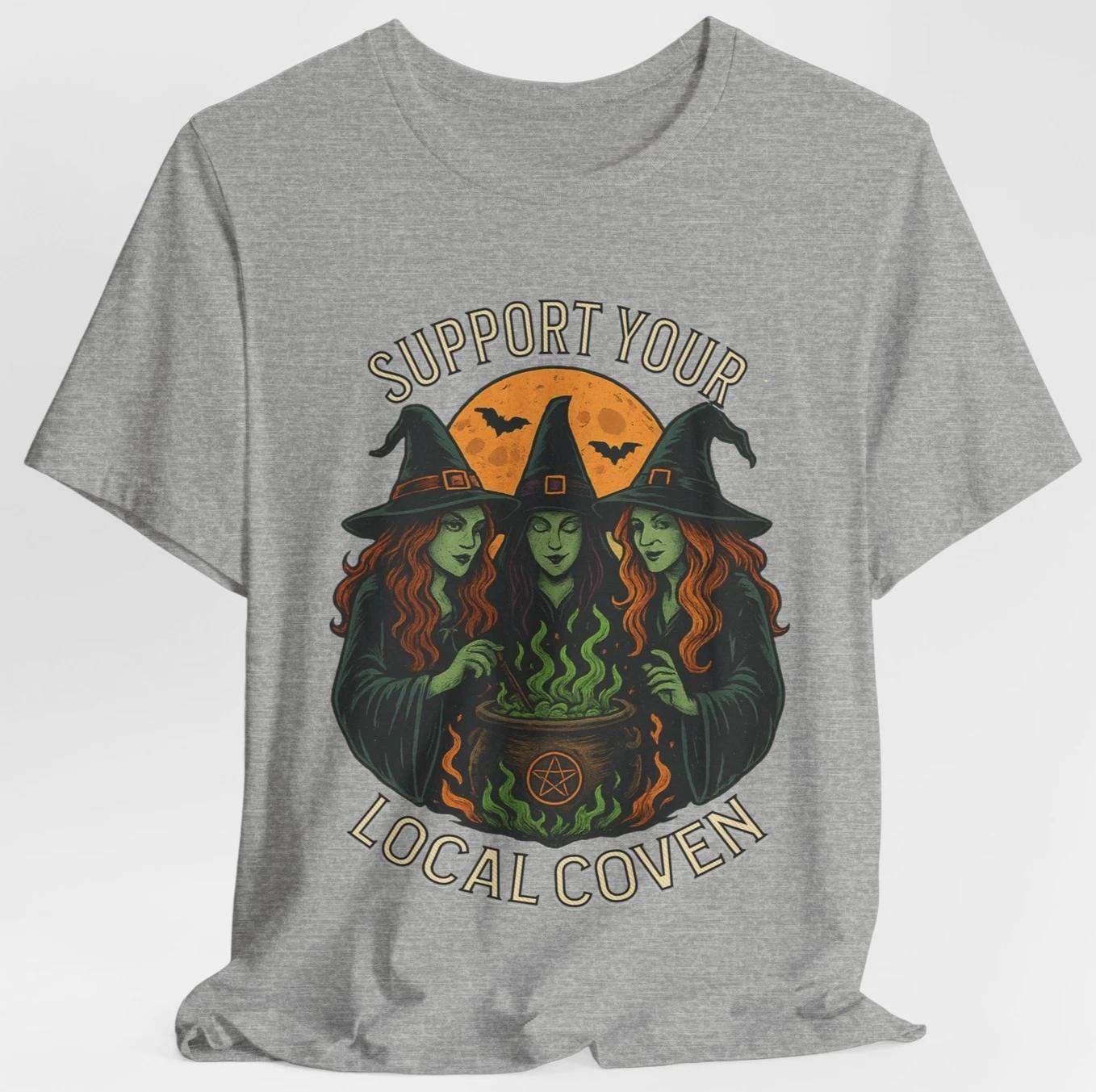 Support Your Local Coven Witches Cauldron Halloween T-Shirt Spooky Gothic S