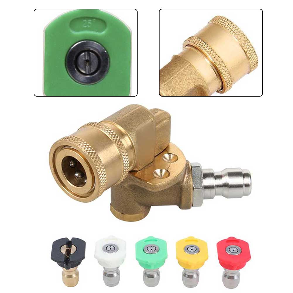 Pressure Washer Swivel Coupling Heavy Duty Brass Body with 5 Spray Tips 0 15 25 40 Degree Soap 4500 PSI 1/4 Inch Quick Connect