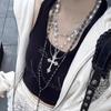 Retro Gothic Necklace Cross Punk Style Stacked Sweater Chain Halloween Accessories Imitation Pearl Necklace Holiday Gift