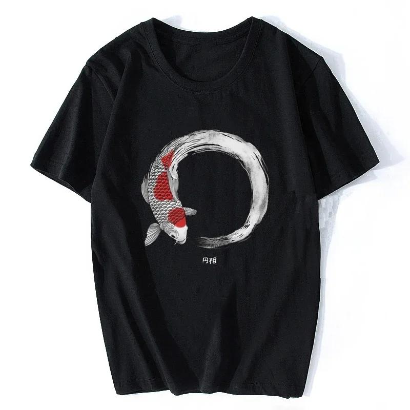 

Koi Fish Enso Tops Funny T Shirt Graphic Tees Harajuku Men T Shirt Gothic Short Sleeve T Shirt Boyfriend Gift Oversize Clothes S чёрный