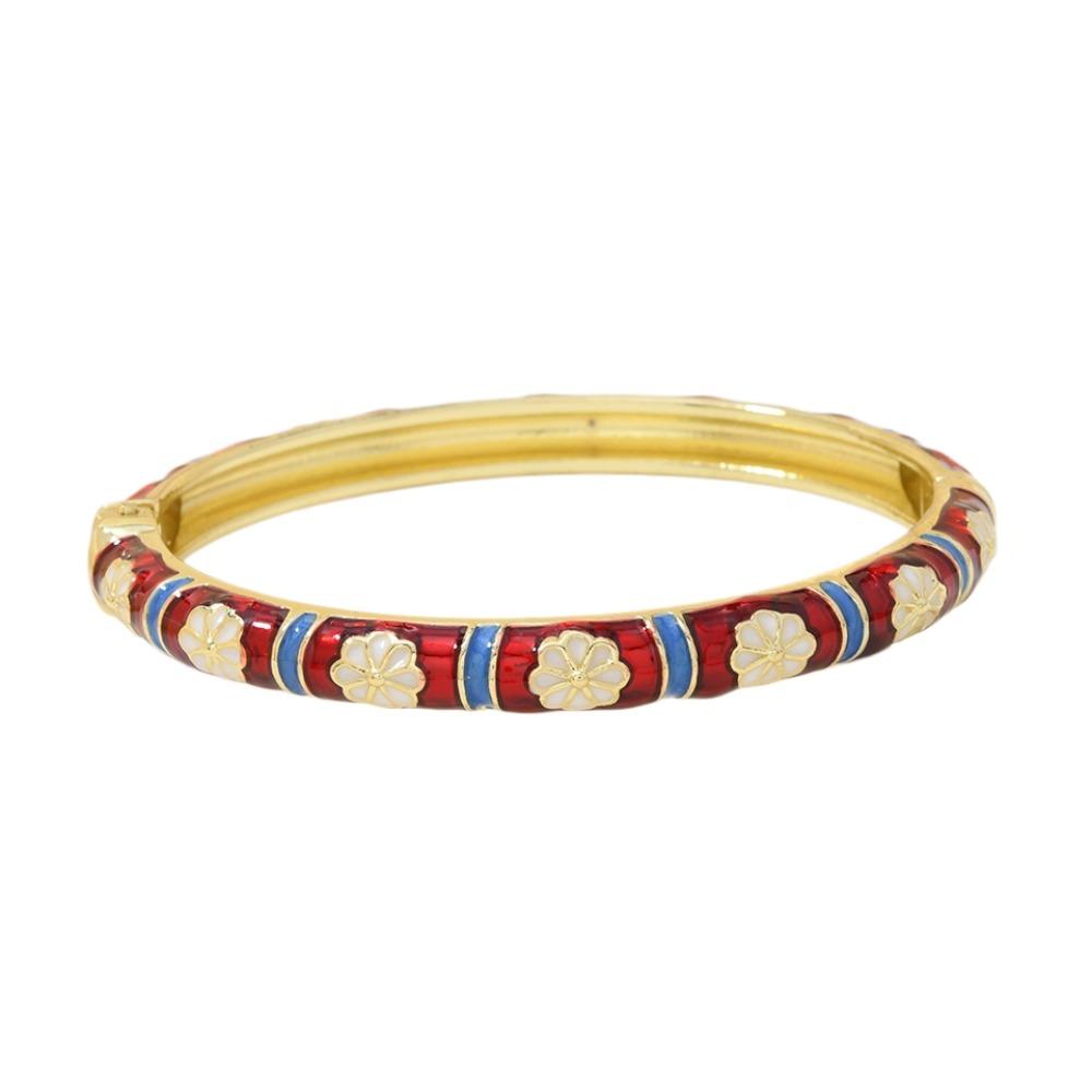 

Colorful Chinese Flower Bangle Enamel Floral Women s Hand Bracelet Vintage Cloisonne Bangle Ladies прозорий червоний колір