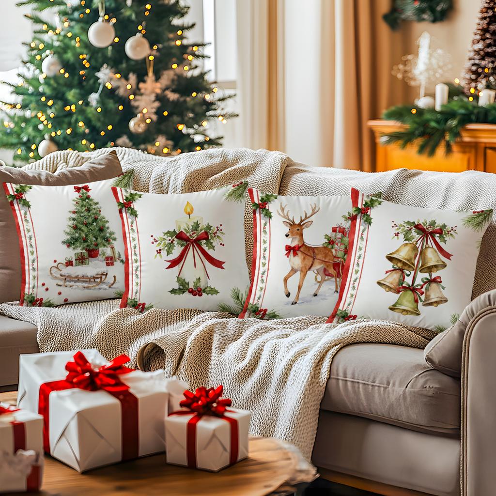 Holly Christmas Tree Cushions Pillowcase Polyester Cushion Cover Throw Pillow Pillowcover Home Car Sofa Decor