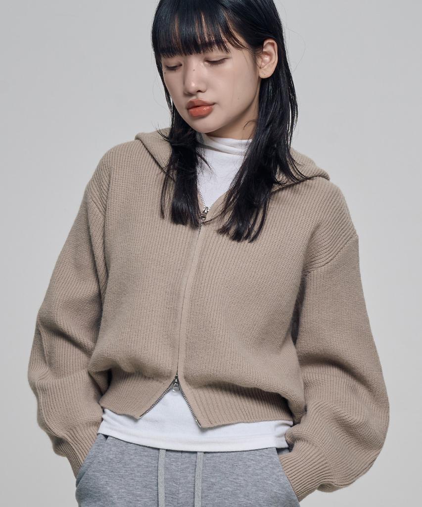 Chicks Carmen Hooded Knit Zip-Up Beige