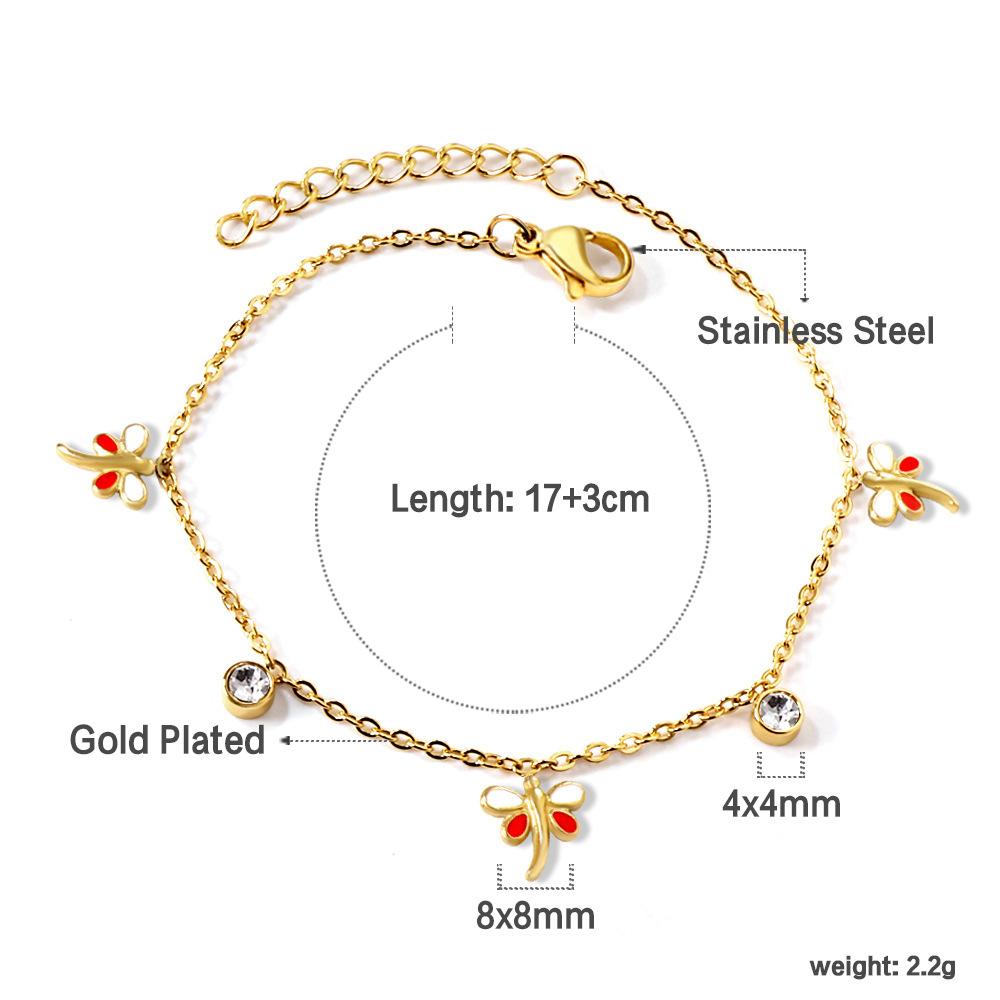 Bracelet Cute Sweet Butterfly Dragonfly Pendant with White Diamond Bracelet Stainless Steel Jewelry