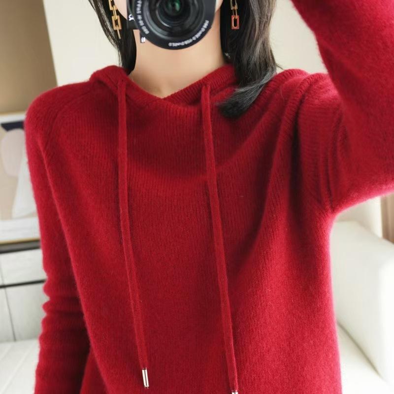 Podzimní a zimní mikina s kapucí, silná pletená mikina, volný střih, velká velikost, svrchní oděv, dámské spodní tričko, stahovací šňůrka, ležérní styl