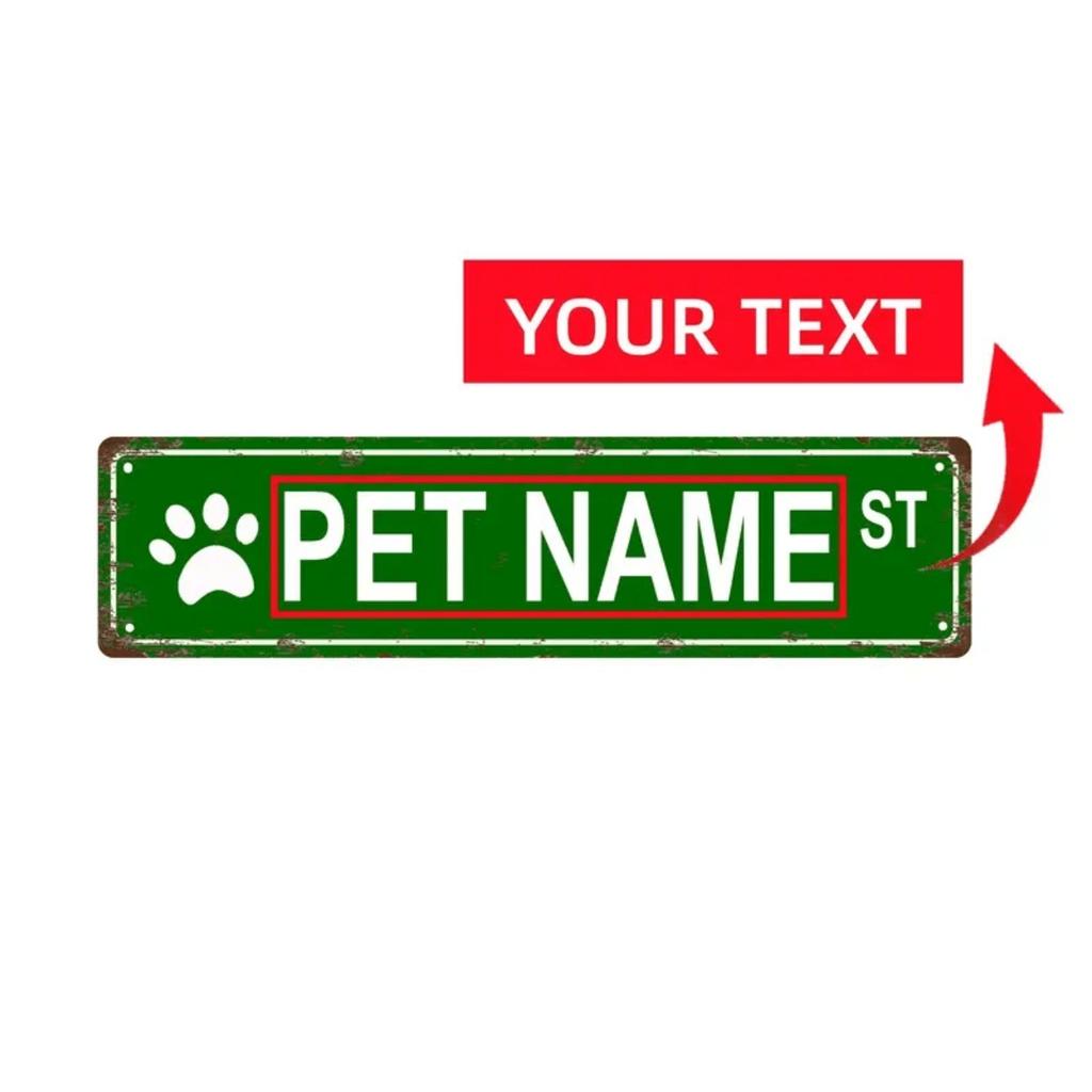 Personalized Vintage Metal Street Sign with Pet Name Paw Print Indoor Outdoor Home Decor