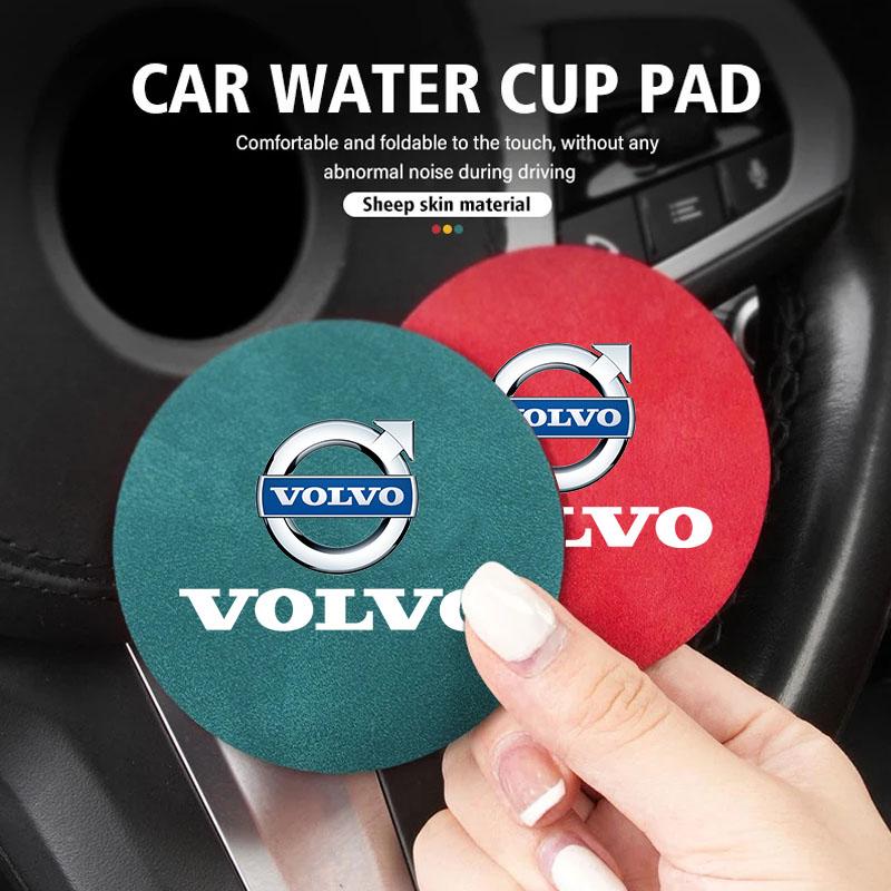 2 Stück Wildleder Auto-Getränkeuntersetzer Rutschfeste Wasserbecher-Matte Flaschenhalter-Pad Für Volvo ES90 EC40 EX40 EM90 XC90 V90 V60 XC60 V40 S80 S60 S90