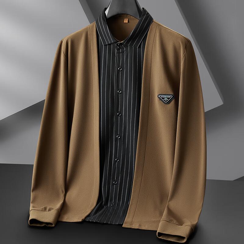 

Men s Plus Size Striped Faux Two-Piece Cardigan Shirt XL